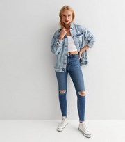 New Look Teal Ripped High Waist Hallie Super Skinny Jeans